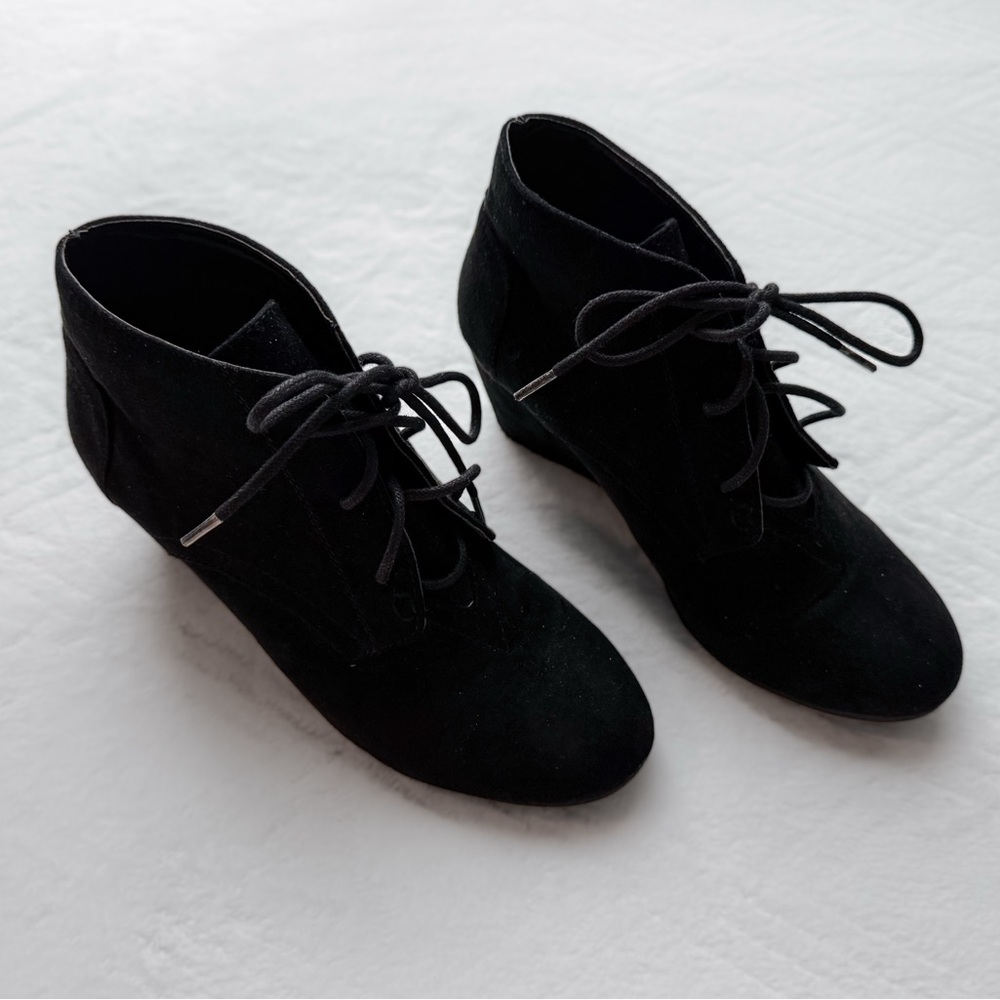 Black Wedge Suede Ankle Boots